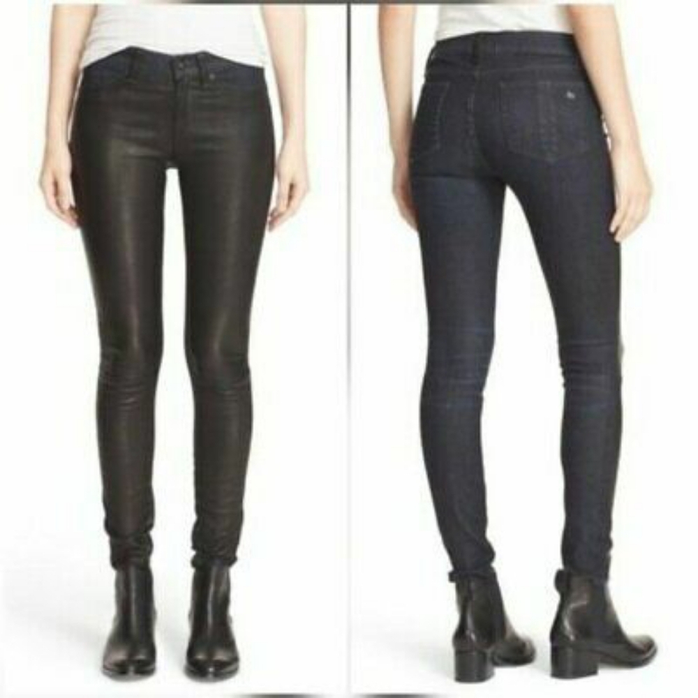 NWOT Rag & Bone Hyde 100% lamb leather skinny jean- combo Essex wash den…
